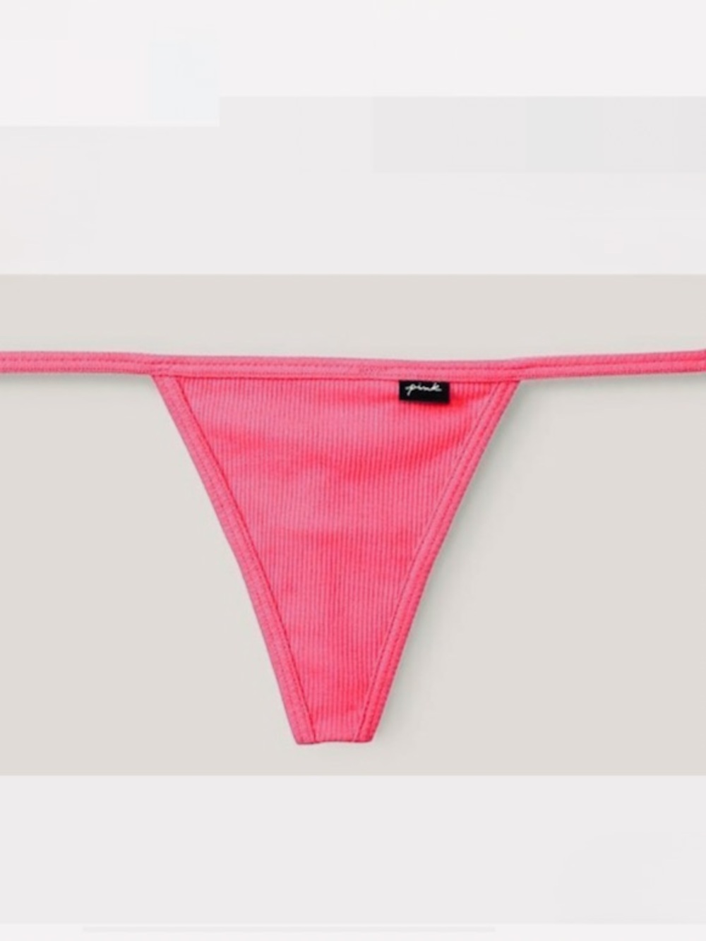 Victoria’s Secret PINK Pink Ribbed Cotton Blend V-String Thong Panty Low Rise-S